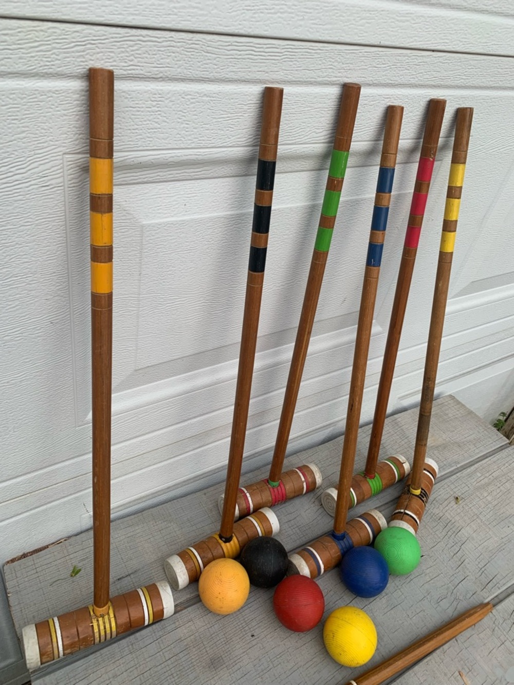 Vintage Wooden Croquet Set 6 Player Color Stripe Mallets Balls Outdoor Game - Picture 7 of 11
